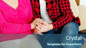  Presentation with nurse and patient holding hands - Presentation design with elder law - mother and daughter sitting background and a ocean colored foreground