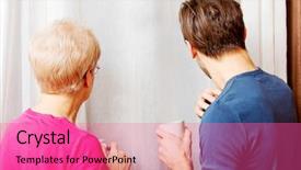  Presentation with indian mother son - Colorful presentation enhanced with elder law - mother and son standing next backdrop and a coral colored foreground