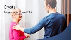  Presentation with indian mother son - Beautiful presentation theme featuring elder law - mother and son standing next backdrop and a white colored foreground