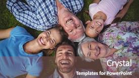  Presentation with huddle - Cool new slide deck with elder law - overhead view of family forming backdrop and a violet colored foreground