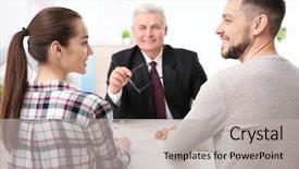  Presentation with notary - Presentation theme featuring elder law - young couple at notary public background and a light gray colored foreground