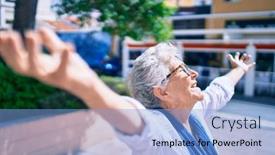  Presentation with hair - PPT layouts consisting of elder-senior-woman-with-grey background and a light blue colored foreground