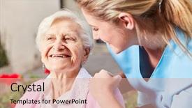  Presentation with caring - Cool new PPT layouts with eldercare - caring nurse caring for senior backdrop and a coral colored foreground