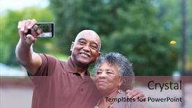 Presentation with african american couples - Beautiful slide deck featuring elderly african american man backdrop and a violet colored foreground