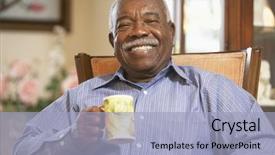 Presentation with beverage - Colorful PPT theme enhanced with elderly african americans - senior man drinking hot beverage backdrop and a light blue colored foreground