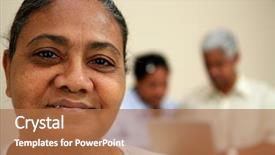  Presentation with multicultural senior citizen - Presentation design having elderly african americans - senior woman in an office background and a coral colored foreground