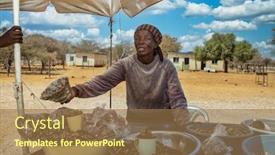  Presentation with peanuts - PPT theme enhanced with elderly-african-woman-selling-peanuts background and a coral colored foreground