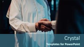  Presentation with shaking hands - PPT theme featuring elderly-arab-man-shaking-hands background and a ocean colored foreground