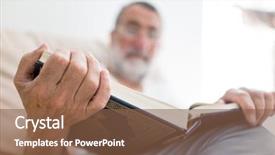  Presentation with arabic - Presentation theme consisting of elderly arabic man sitting and reading book background and a tawny brown colored foreground