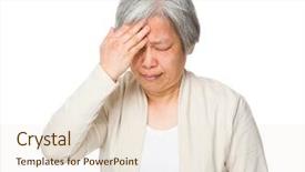  Presentation with elderly asian - Slide set featuring elderly asian - old woman feeling headache background and a lemonade colored foreground