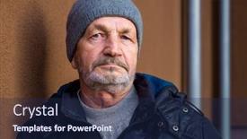  Presentation with apartment - PPT theme having elderly-bearded-pensive-man background and a navy blue colored foreground