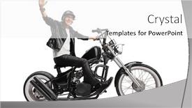  Presentation with man riding big bike motor - Slide set consisting of elderly-biker-in-leather-jacket background and a white colored foreground