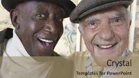  Presentation with wind energy close up portrait - Presentation design having elderly black people - closeup portrait of cheerful multiethnic background and a coral colored foreground