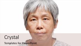  Presentation with senior asian - Slide deck consisting of elderly black people - happy 60s senior asian woman background and a coral colored foreground