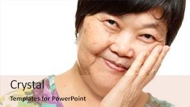  Presentation with asian - Colorful PPT layouts enhanced with elderly black women - asian woman on white background backdrop and a coral colored foreground