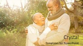  Presentation with senior couple - Presentation having elderly black women - happy peaceful senior couple embracing background and a yellow colored foreground