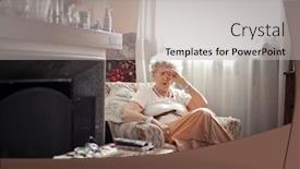  Presentation with elderly home - PPT theme with elderly-bored-lady background and a light gray colored foreground