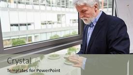  Presentation with sms - PPT theme having elderly-business-man-reads background and a light gray colored foreground