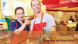  Presentation with apprentice - Presentation design consisting of elderly-businesswoman-helps-an-apprentice background and a gold colored foreground