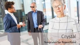  Presentation with inclusion - Beautiful slides featuring elderly-businesswoman-in-coffee-break backdrop and a soft green colored foreground