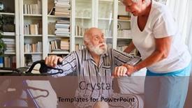  Presentation with care elderly - Presentation theme having elderly-care-worker-helps-senior background and a violet colored foreground