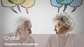  Presentation with chat - Audience pleasing PPT theme consisting of elderly cartoon - chat between good friends backdrop and a gray colored foreground