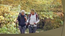  Presentation with woods - Beautiful theme featuring elderly-cheerful-couple-hiking-through backdrop and a yellow colored foreground