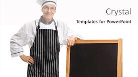  Presentation with chef blackboard - Cool new PPT theme with elderly chef with a blackboard isolated on white background backdrop and a white colored foreground