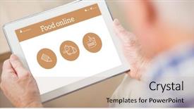  Presentation with food - Presentation design consisting of elderly computer - food app against senior man background and a soft green colored foreground