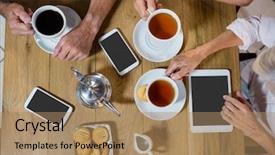  Presentation with festival coffee - Beautiful slides featuring elderly computer - group of senior friends having backdrop and a coral colored foreground