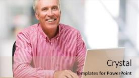  Presentation with indoor smart farming - Slide deck enhanced with elderly computer - mature man working on laptop background and a soft green colored foreground