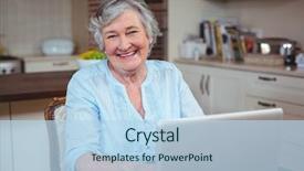  Presentation with senior smart home - Amazing slide set having elderly computer - portrait of happy senior woman backdrop and a light blue colored foreground