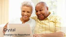  Presentation with elderly - Colorful presentation enhanced with elderly computer - senior african american couple using backdrop and a lemonade colored foreground