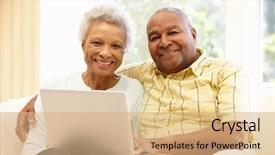 Presentation with elderly - Audience pleasing presentation theme consisting of elderly computer - senior african american couple using backdrop and a coral colored foreground