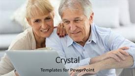  Presentation with senior couple - Colorful PPT theme enhanced with elderly computer - senior couple websurfing on internet backdrop and a light gray colored foreground