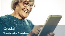  Presentation with ipad - Slides consisting of elderly computer - senior happy woman using ipad background and a  colored foreground