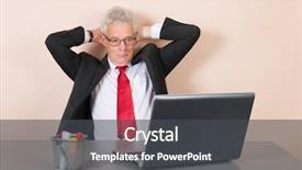  Presentation with laptop - PPT theme featuring elderly computer - senior man working with laptop background and a  colored foreground