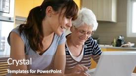  Presentation with elderly home - PPT layouts having elderly computer - senior woman with home help background and a tawny brown colored foreground