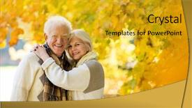  Presentation with fall prevention elderly - Presentation theme enhanced with elderly couple embracing in autumn background and a gold colored foreground