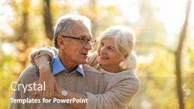  Presentation with elderly - Audience pleasing presentation theme consisting of elderly couple embracing in autumn backdrop and a coral colored foreground
