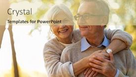  Presentation with elderly - Presentation featuring elderly couple embracing in autumn background and a blonde colored foreground