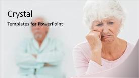  Presentation with dispute - PPT theme having elderly couple having a dispute in bedroom background and a white colored foreground