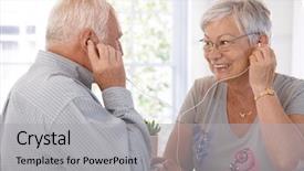  Presentation with music - Presentation theme with elderly couple listening to music background and a light gray colored foreground