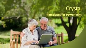  Presentation with elderly - Slides featuring elderly couple looking at their laptop background and a tawny brown colored foreground