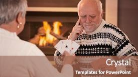  Presentation with playing cards - Amazing theme having elderly couple playing cards at home thinking senior man looking at cards backdrop and a tawny brown colored foreground