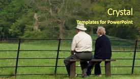  Presentation with rural - Amazing PPT theme having elderly couple sitting together on a bench in front of a fence gazing at a rural view backdrop and a tawny brown colored foreground