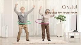  Presentation with spinning - Amazing PPT theme having elderly-couple-spinning-hula-hoops backdrop and a lemonade colored foreground