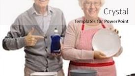  Presentation with dishwashing - Colorful slide set enhanced with elderly-couple-washing-dishes-togeather backdrop and a light gray colored foreground