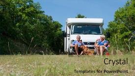  Presentation with camping - Cool new slides with elderly couple with their dog backdrop and a coral colored foreground