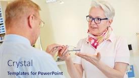  Presentation with elderly - Presentation design enhanced with elderly-customer-buying-new-glasses background and a lemonade colored foreground